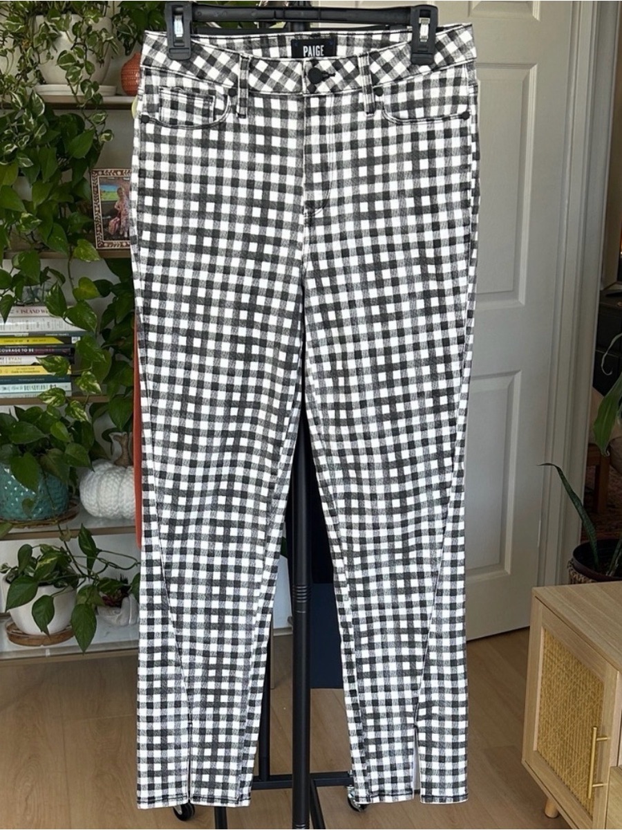 Paige Black & White Gingham Straight Leg Pants
